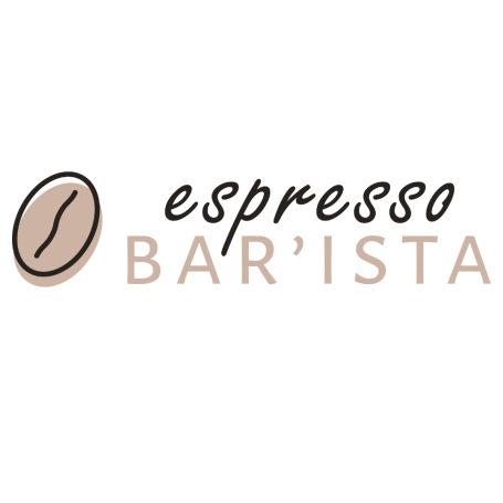 Logo mit dem Schriftzug "Espresso Bar'ista" und einer Kaffeebohne.